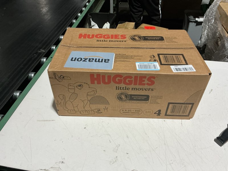 Condition photo showing New/Like New for Huggies Size 4 Diapers, Little Movers Baby Diapers, Size 4 (22-37 lbs), 150 Count (6 Packs of 25), Packaging May Vary Size 4 150