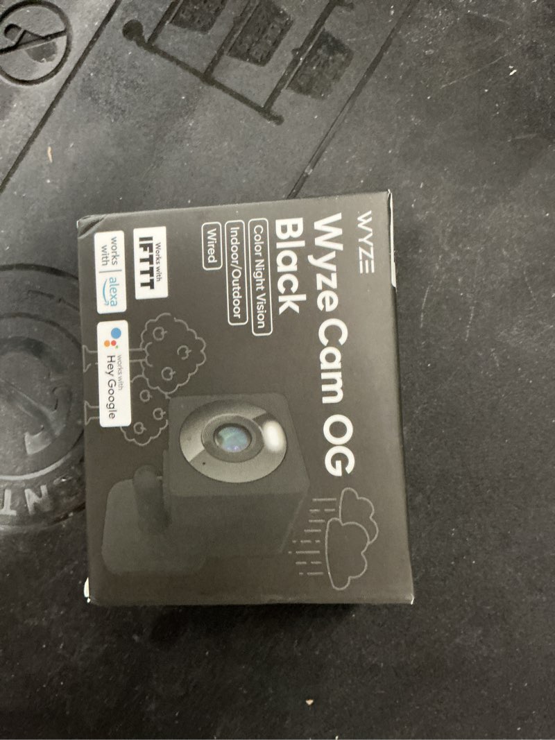 Condition photo showing New/Like New for wyze cam og indoor/outdoor 1080p wi-fi smart home security camera with color night vision, built-in spotlight, motion detection, 2-way audio, compatible with alexa & google assistant, black