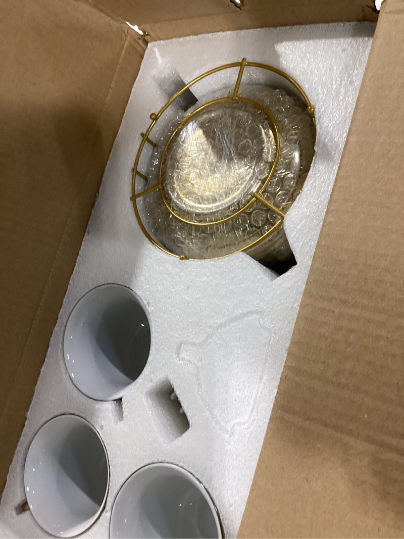 Condition photo showing Good Condition for zhehao 20 pcs porcelain tea set with metal holder and spoon adult ceramic tea set european flower painting teapot cup saucer spoon for women, large version (fresh style) fresh style 20