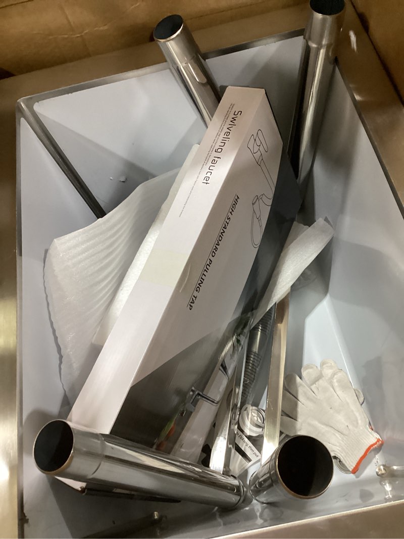 Condition photo showing Good Condition for stainless steel commercial restaurant sink, freestanding large commercial sink with pull-out faucet for kitchen dishwashing, thawing, pet cleaning, laundry room, 23.6"d x 27.5"w x 36.8"h large bowl 27.5in