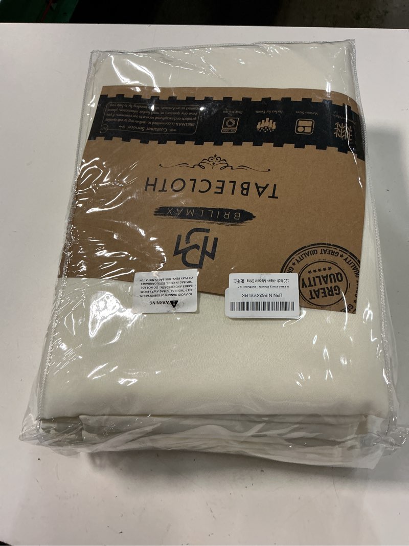 Condition photo showing New/Like New for brillmax 6 pack ivory round tablecloths 120 inch for 60” tables - 150 gsm polyester fabric, floor length drop, water, stain & wrinkle resistant cloth cover for wedding reception banquet dining ivory 120 in, 6 pack