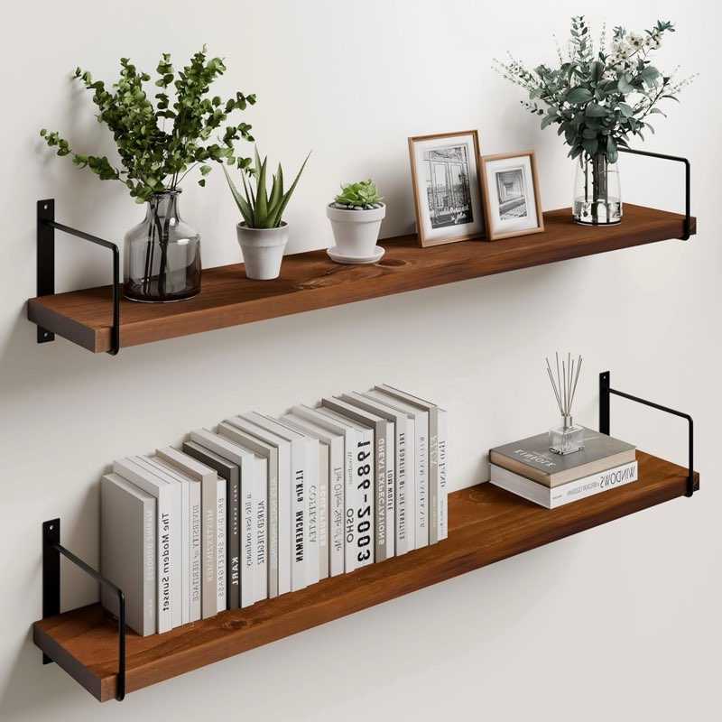 Teneyu Floating Shelves for Wall 36 Inch,2 Tier Solid Wood Wall Mounted Shelf,Study Storage Organize