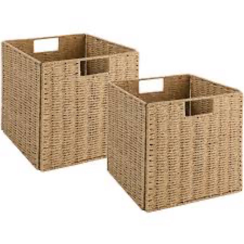 Vagusicc Wicker Baskets, Set of 2 Hand-Woven Storage Baskets for Shelves with Handles, Foldable Cube