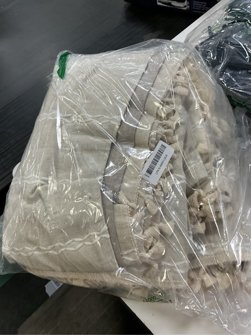 Condition photo showing Good Condition for boho blackout curtains 90 inches long beige linen blend 2 panels with tassels and cotton embroidery, farmhouse vintage rustic rod pocket drapes for living room or bedroom beige 52"w x 90"l (pack of 2)