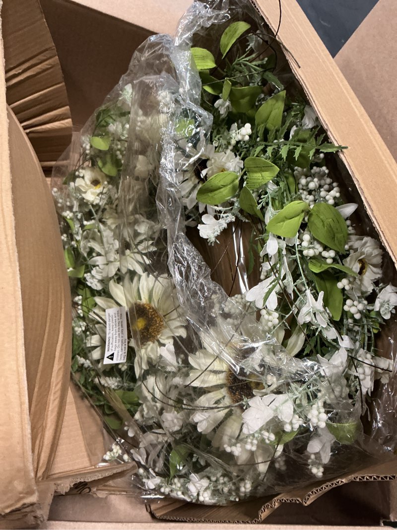 Condition photo showing Good Condition for sunflower wreath with hydrangeas, lemons, big berry,summer wreath for front door, unique housewarming gift,mother'day gift,farmhouse porch decor, wall decor-22in