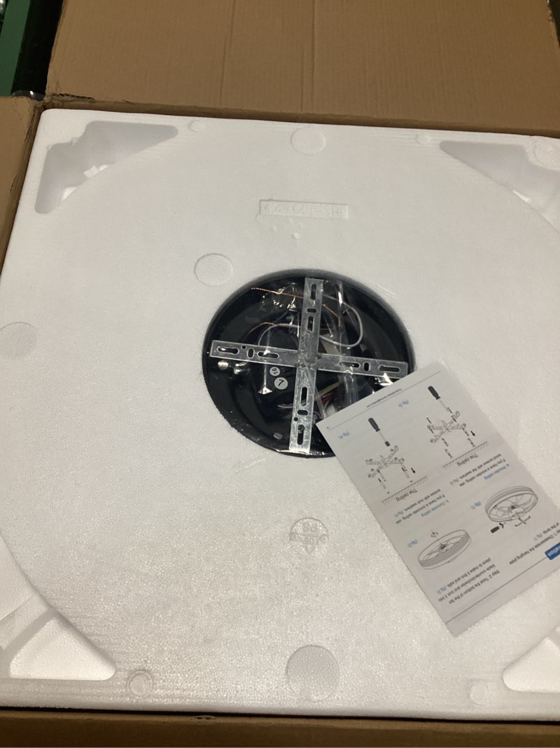 Condition photo showing As Is for STERREN 19.7'' Crystal Ceiling Fan with Light, Modern Low Profile Ceiling Fans with Remote Control, Dimmable Flush Mount LED Fandelier for Living Room, Bedroom, Home Office, Kitchen, Black Crystal Black 19.7 inch