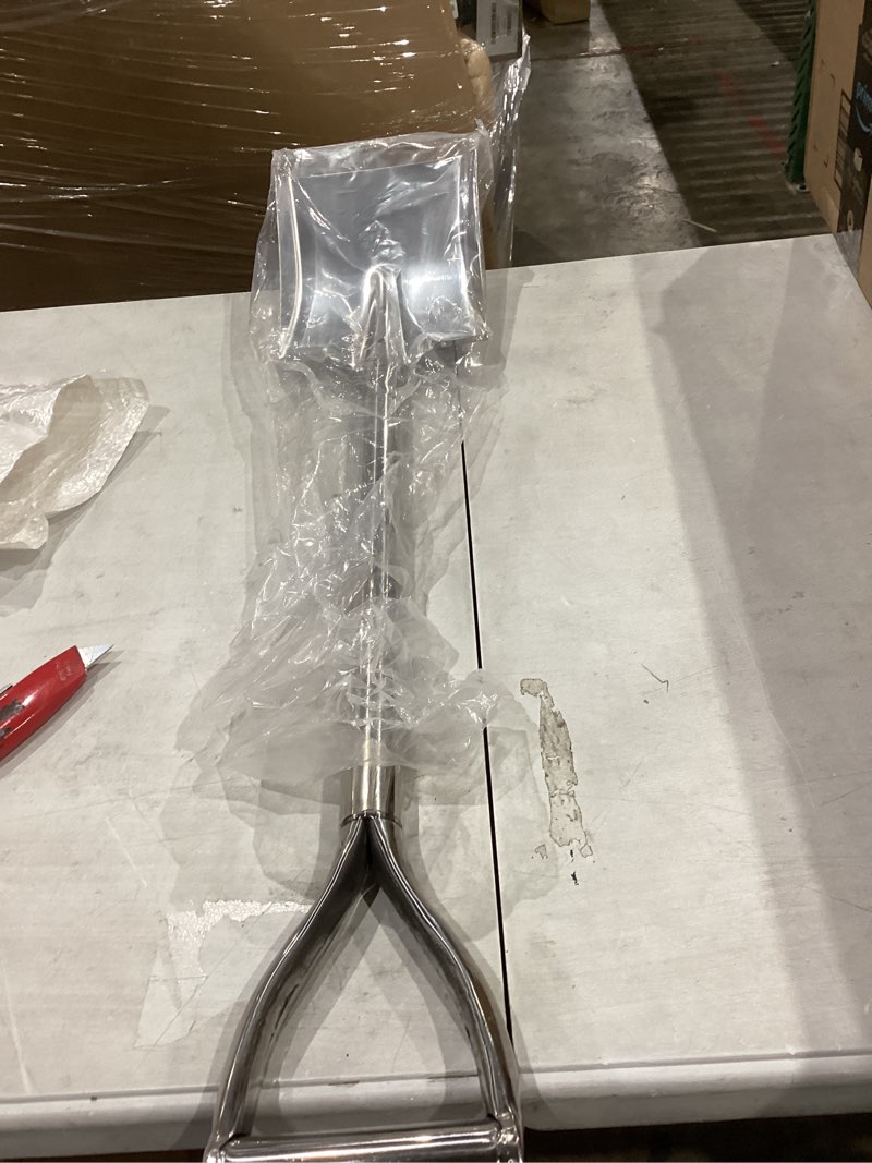 Condition photo showing New/Like New for 31.5 inch flat head garden shovel, d handle square flat spade shovel for gardening, all stainless steel made square point shovel