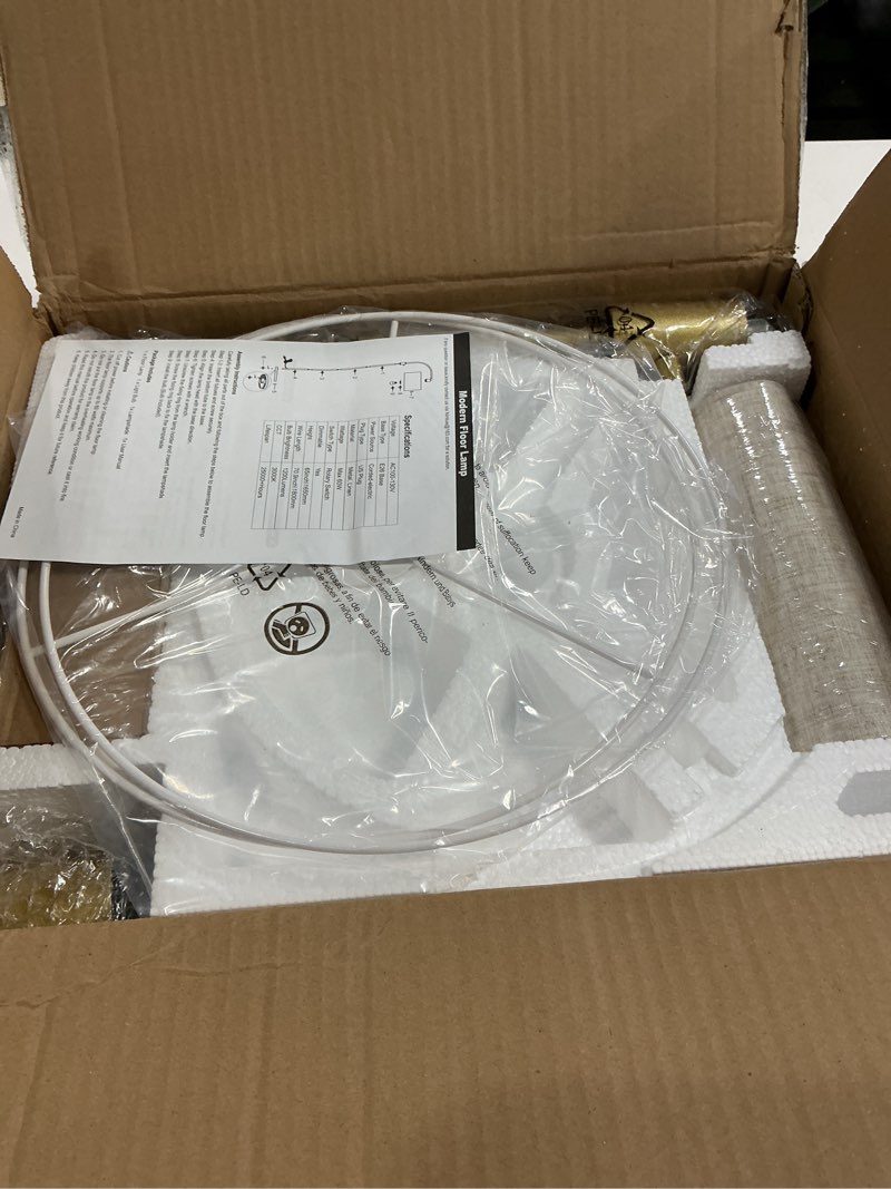 Condition photo showing New/Like New for Nintiue Upgraded Modern Arc Dimmable Tall Standing Floor Lamp with Linen Shade, 1200 Lumens LED Bulb Included, for Living & Reading Room, Bedroom, Office & Nursery, Gold Gold-Linen Shade