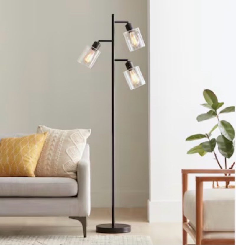 allen + roth 67-in Black Multi-head Floor Lamp with Glass Shade
