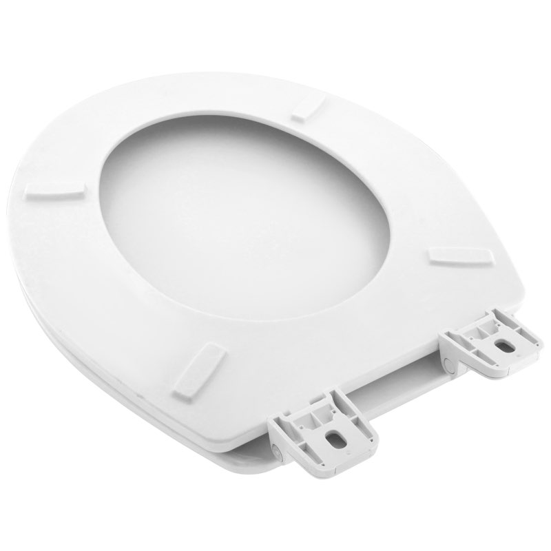 deluxe molded wood round toilet seat w/ heavy duty plastic hinge - white