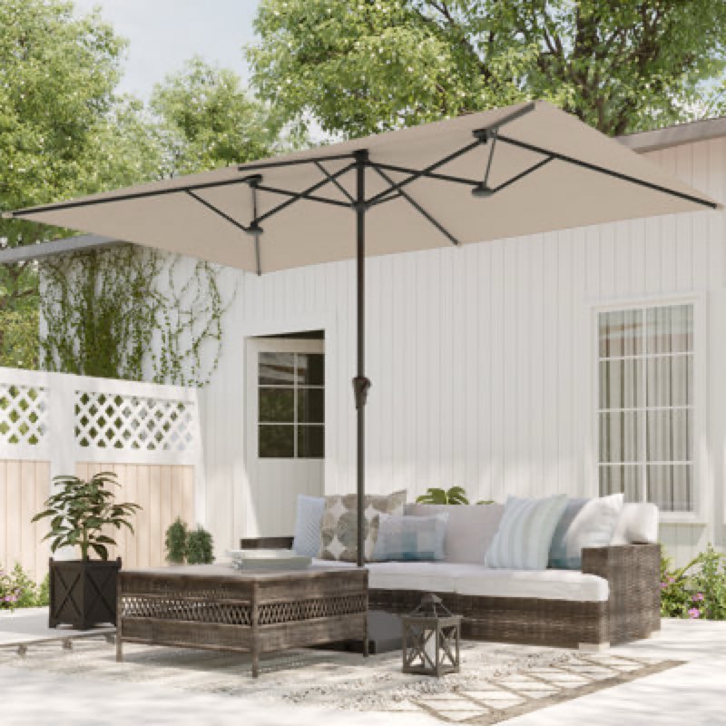 11x7Ft Solar-powered Double-Sided Patio Umbrella with Large Canopy