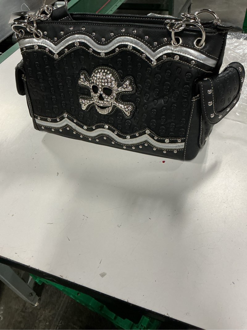 Condition photo showing New/Like New for punk gothic skull crossbone goth purse women shoulder bag crossbody wallet black