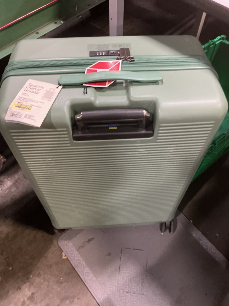 Condition photo showing Good Condition for signature hardside large checked spinner suitcase matte green - open story™