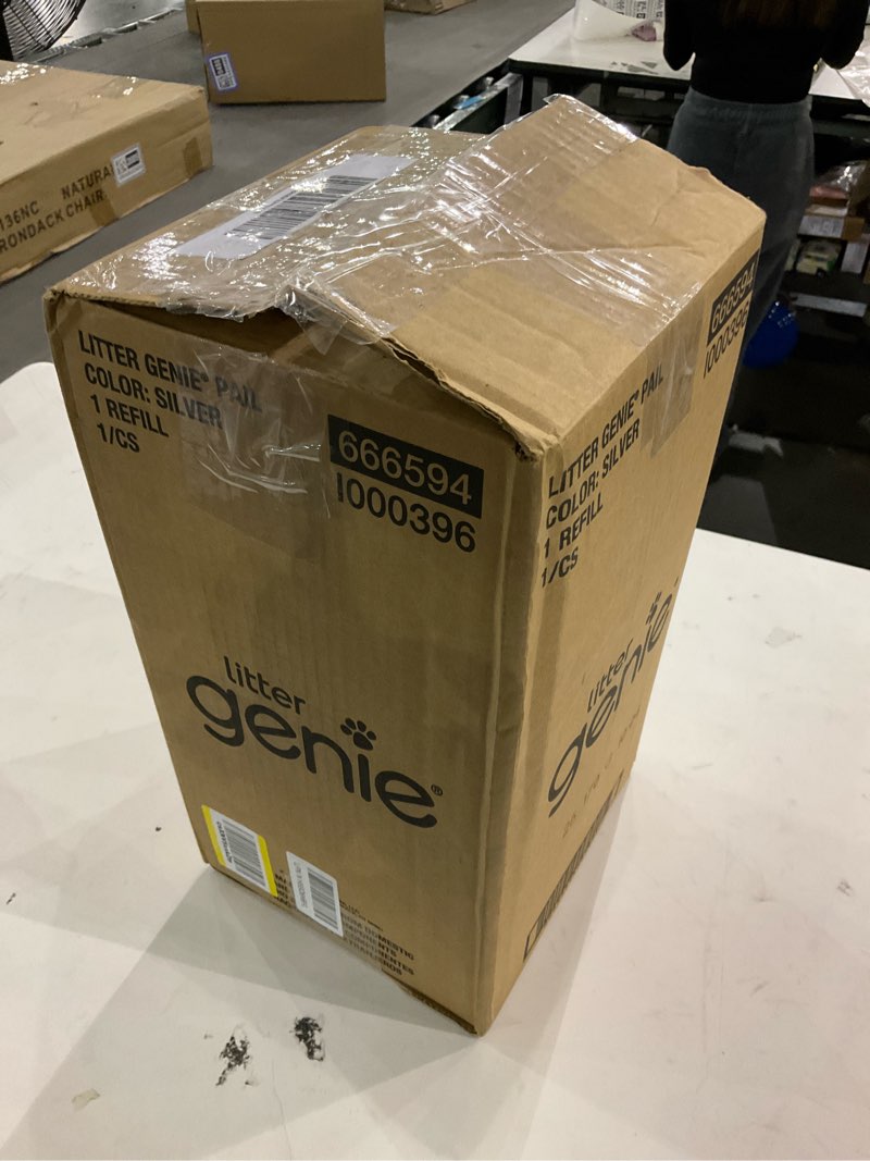 Condition photo showing As Is for Litter Genie Standard Pail (Silver) | Cat Litter Box Waste Disposal System for Odor Control | Includes 1 Square Refill Bag