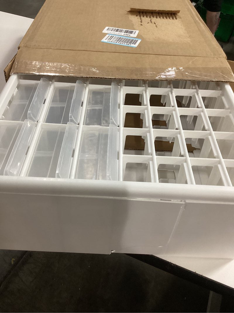 Condition photo showing As Is for Akro-Mils 44-Drawer Plastic Drawer Storage Cabinet for Garage Organization, Bead Organizer, Building Bricks Storage, Teacher Toolbox, Makeup Organizer, 20" W x 6" D x 16" H, 10144 White White 44 Drawer 1 pack