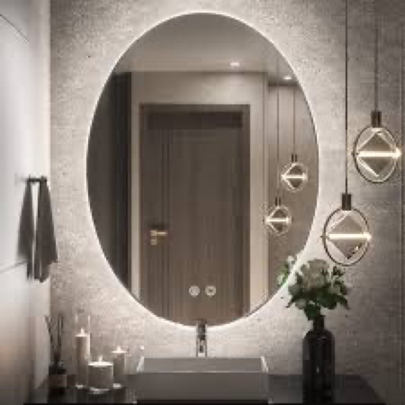 TETOTE Oval Led Lighted Bathroom Mirror Matte Black Frame 24" x 32" Front and Backlit Oval Light up 