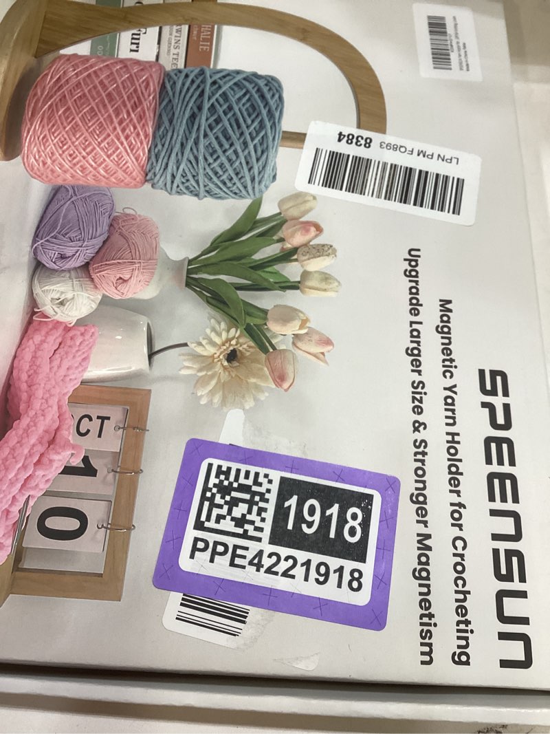 Condition photo showing Good Condition for speensun yarn holder for crocheting, upgrade larger size & magnetic crochet yarn holder, rotating design holds most yarns up to 1.1 lbs, crochet gift for knitting lovers with packaging box natural bamboo