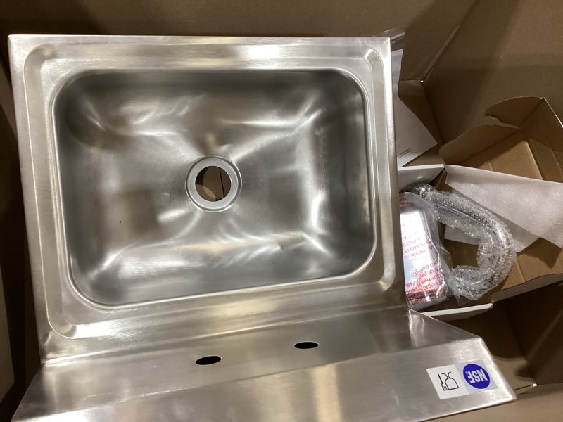 Condition photo showing Good Condition for hally stainless steel sink for washing with faucet, nsf commercial wall mount hand basin for restaurant, kitchen and home, 17 x 15 inches no partition