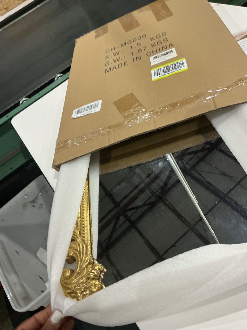 Condition photo showing Good Condition for vintage small arched mirror, 17 * 12in wall mounted vanity mirror for living room, bedroom, bathroom, entryway, porch, home and dormitory, versatile, vintage makeup mirror gold 20"l x 16"w