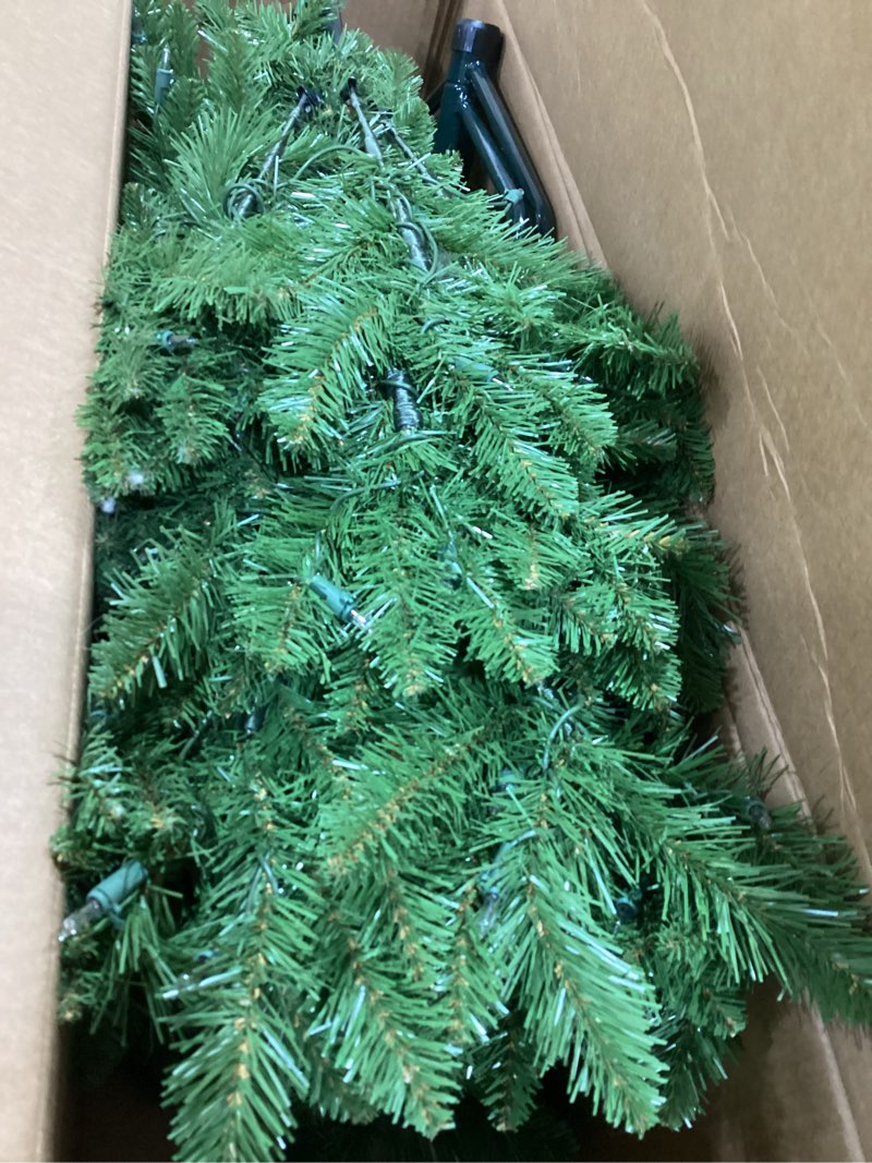 Condition photo showing As Is for National Tree Company 6.5 ft Pre-Lit Kingswood Fir Slim Artificial Christmas Tree, 250 Clear Lights, 719 Tips, Includes Stand, Green