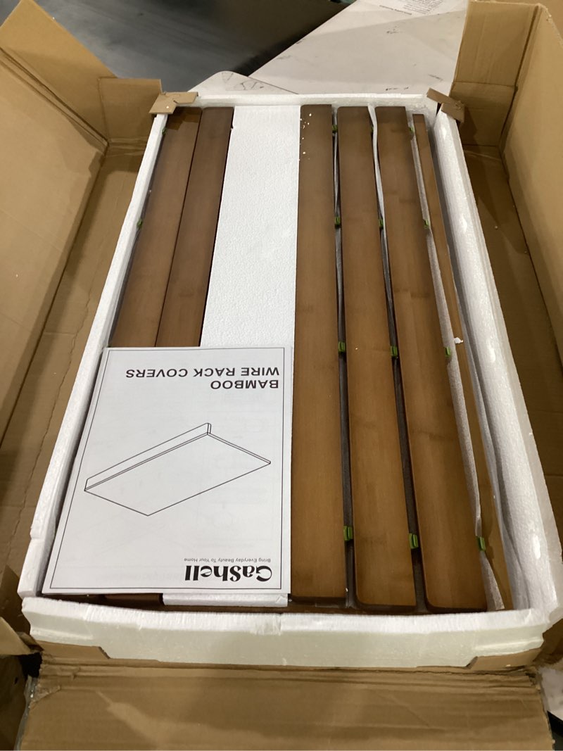 Condition photo showing Good Condition for gashell wire shelf covers, bamboo wire rack covers for pantry, closet (5pcs, 32" w x 16" d) 32"w x 16"d 5