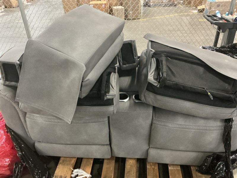 Condition photo showing Good Condition for Signature Design by Ashley Next-Gen DuraPella Power Reclining Loveseat with Console & Adjustable Headrest, USB, Faux Leather, 76" W x 42" D x 42" H, Slate Grey Loveseat