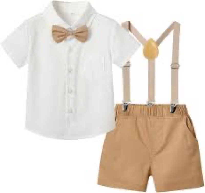 SIMILAR Billion Xin Baby Boys Gentleman Outfits Formal Short Set Short Sleeve Shirt + Shorts + Bowtie + Susp