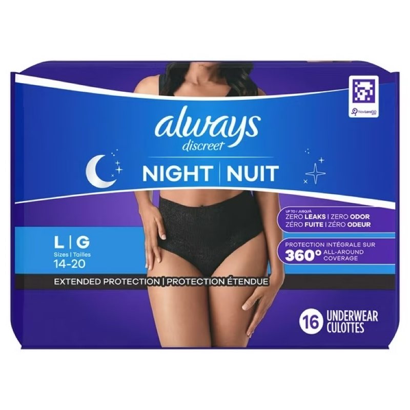 always discreet adult incontinence overnight underwear l/g