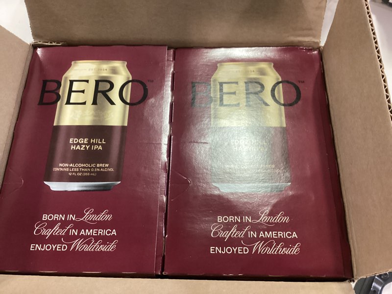 Condition photo showing New/Like New for BERO Edge Hill Hazy IPA, Non-Alcoholic Craft Ale 12-Pack, Tropical & Juicy Hazy IPA, Hoppy New England-Style NA Beer by Tom Holland, Alcohol Alternative Beverage for Every Occasion Edge Hill Hazy IPA 12 Fl Oz (Pack of 12)