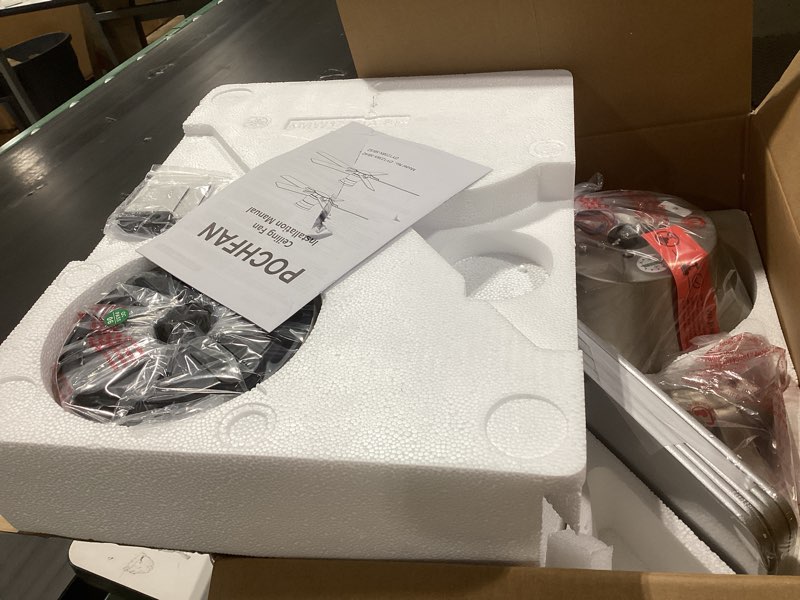 Condition photo showing Good Condition for 42 Inch Ceiling Fans with Lights and Remote, Brushed Nickel Flush Mount Low Profile Ceiling Fan for Bedroom, Living Room, Patio, Dimmable 6 Speeds Noiseless Reversible, ETL Listed Brushed Nickel 42 Inch