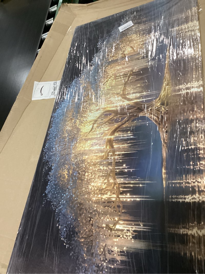Condition photo showing As Is for large tree of life canvas wall art abstract black and gold tree of life picture wall decor nordic gold white flowers poster print artwork for living room bedroom office hallway home decoration wrapped canvas 48"l x 24"w