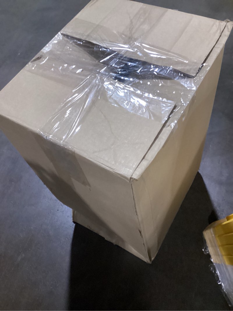 Condition photo showing As Is for file tote with snap lid and built in handles, letter/legal size, 18" x 14 1/4" x 10-7/8", clear