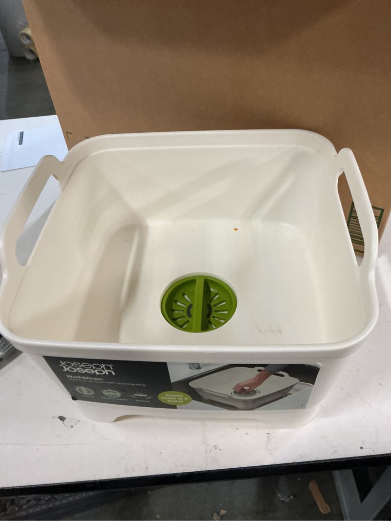 Condition photo showing Good Condition for joseph joseph wash & drain kitchen dish tub wash basin with handles and draining plug, 9 liters/2.3 gallons, white/green white/green 12.4-inch x 12.2-inch x 7.5-inch
