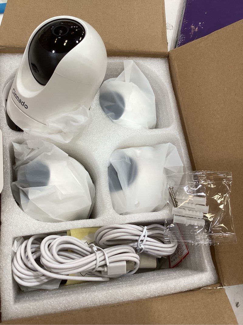 Condition photo showing Good Condition for cinnado 2k home security cameras-2.4ghz wifi indoor camera with 360° motion detection for pets/nanny/baby/dog, 2 way audio, 24/7 sd card storage, cloud storage, works with alexa & google home, d1 4p 3 mp 4 pack