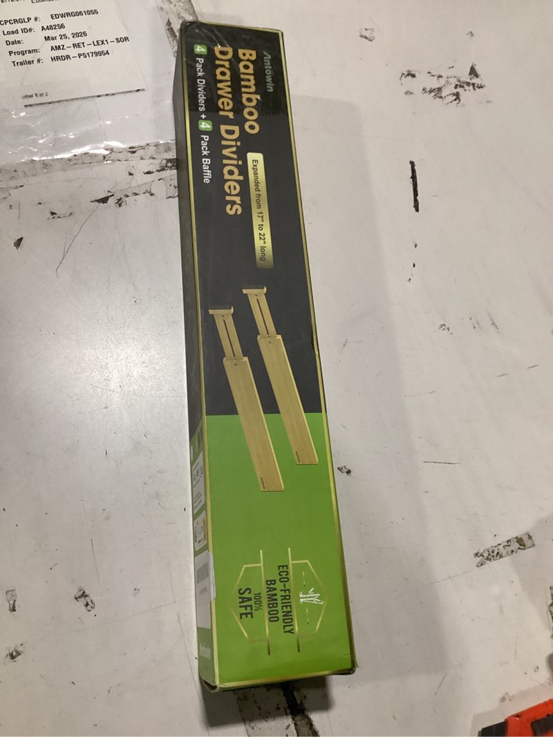 Condition photo showing Good Condition for antowin bamboo drawer dividers organizers, drawer separators splitter,17-22 inches long adjustable spring-loaded organizer for large utensil, clothes, tools drawers(yellow)
