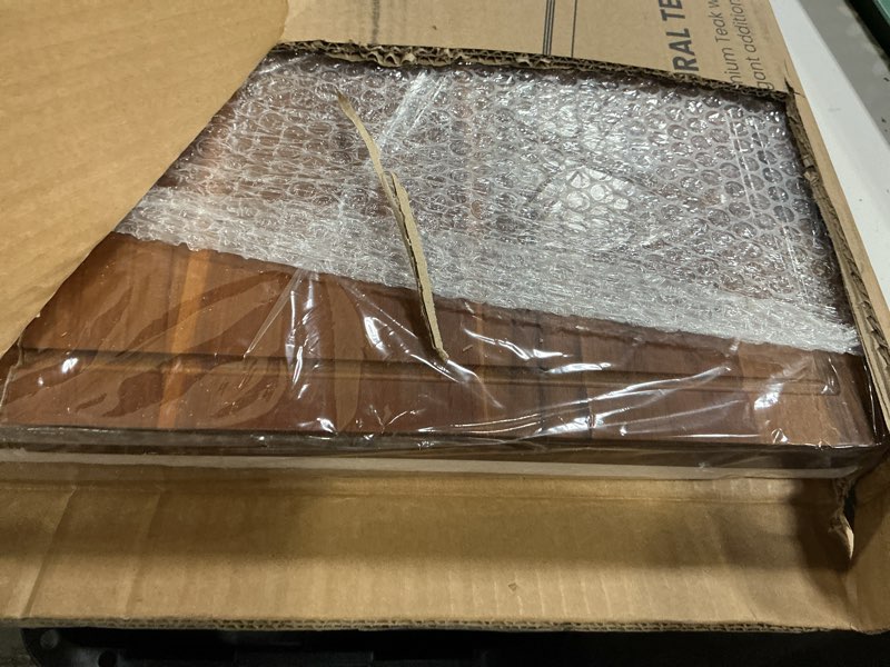 Condition photo showing New/Like New for Teak Wood Cutting Board with Lip - Wooden Chopping Boards for Kitchen - Serving Platter, Pastry Board, Wooden Cutting Board with Counter Lip, Handles - Juice Groove (Teak, 24"L x 18"W)