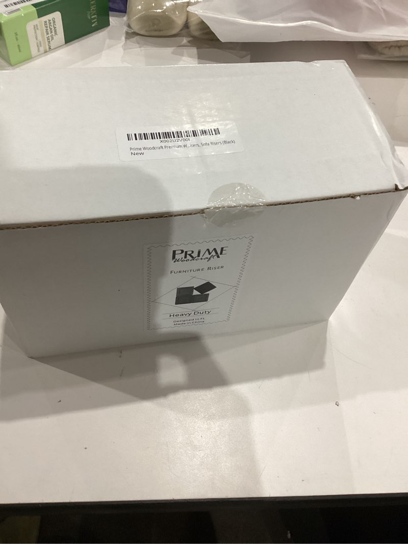 Condition photo showing New/Like New for Walnut Wood Risers - 2 Inch Height, 4 Risers, Black - Square Bed Risers for Storage and Cleaning - Heavy Duty Furniture Lifter for Table, Couch and Sofa Legs at Home and Office