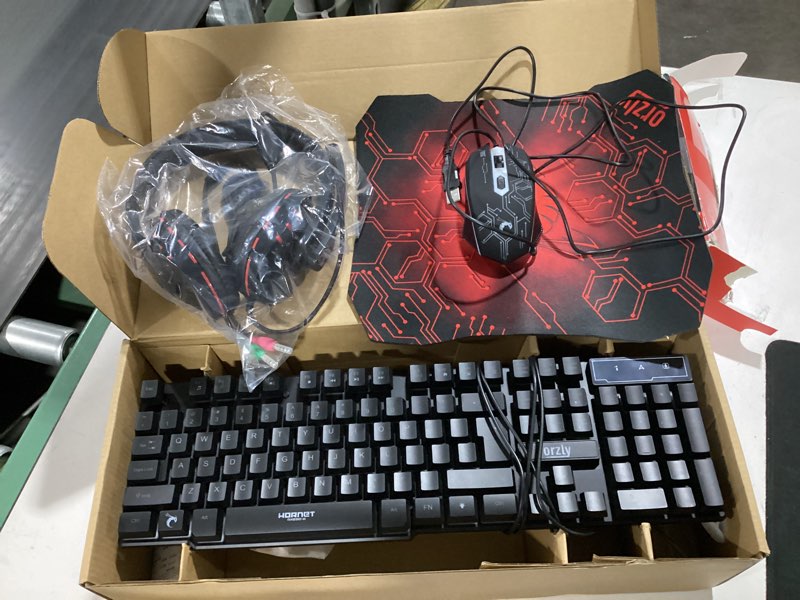 Condition photo showing Good Condition for gaming keyboard and mouse and mouse pad and gaming headset, wired led rgb backlight bundle for pc gamers and xbox and ps4 users - 4 in 1 edition hornet rx-250 black