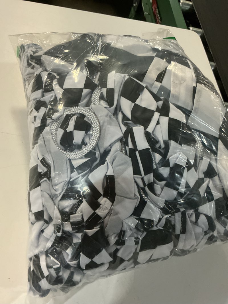 Condition photo showing Good Condition for newwiee 54 pcs stretch chair sashes with table runners, classic black and white chair bows sashes fringe table runner for party wedding reception banquet decorations (black and white checkerboard)