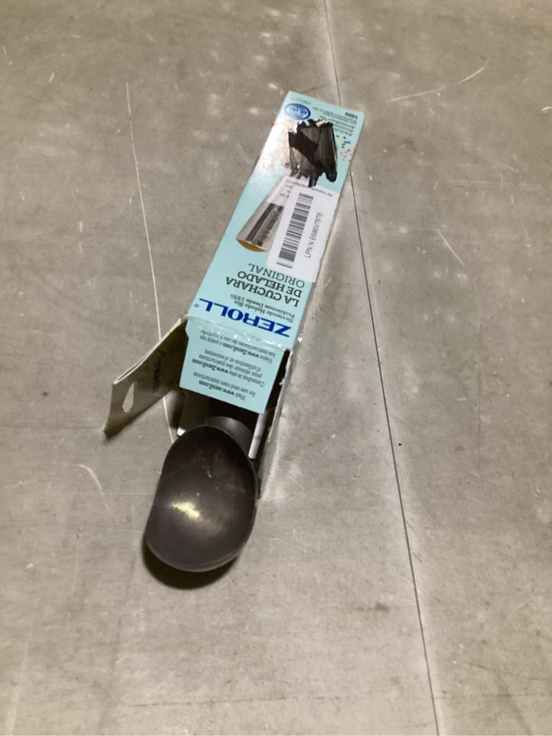 Condition photo showing As Is for zeroll, size 20, in silver 1020 original ice cream unique liquid filled heat conductive handle simple one piece aluminum design easy release 40 scoops per, 2-ounce