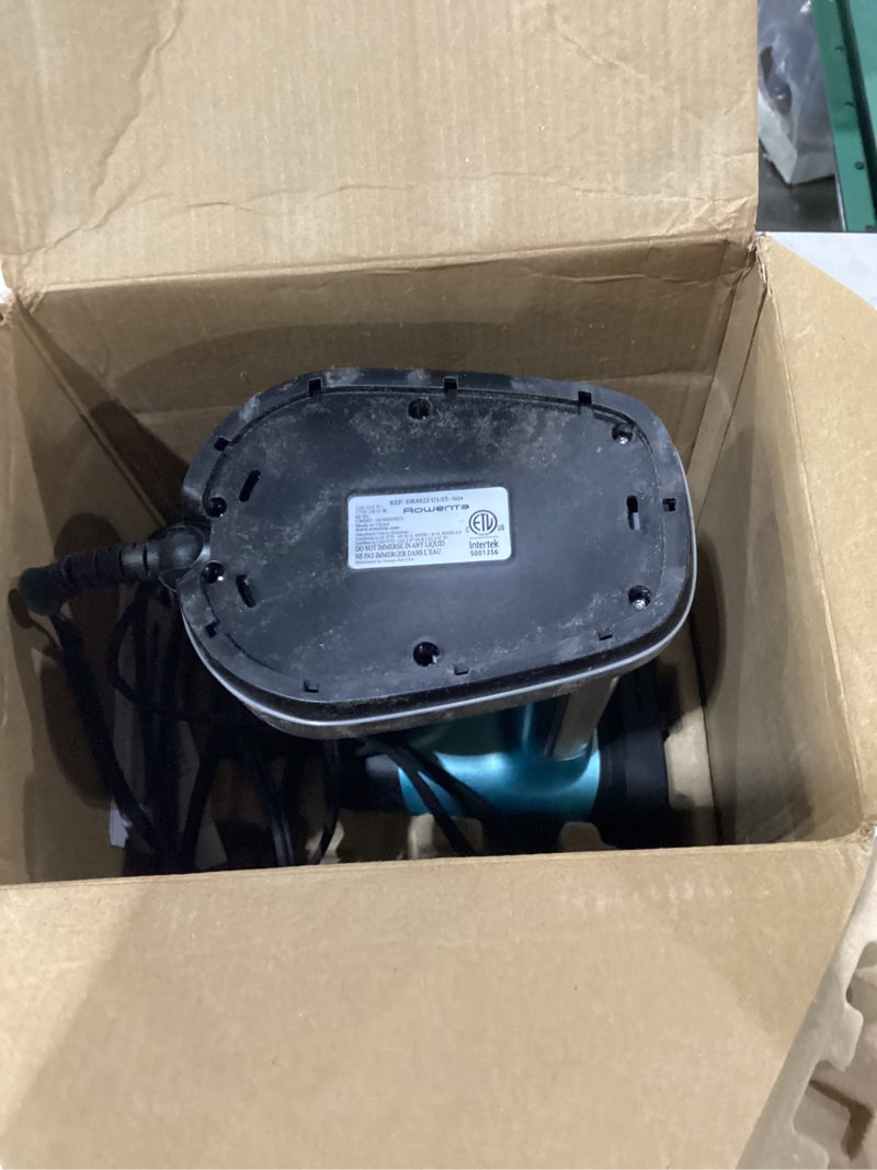 Condition photo showing As Is for rowenta pure force 2in1 steamer & iron: powerful 1875 watts, vertical steaming & horizontal ironing, auto-off, xl tank capacity (7.1 oz), green clothes steamer dr8822 2-in-1 iron & steam