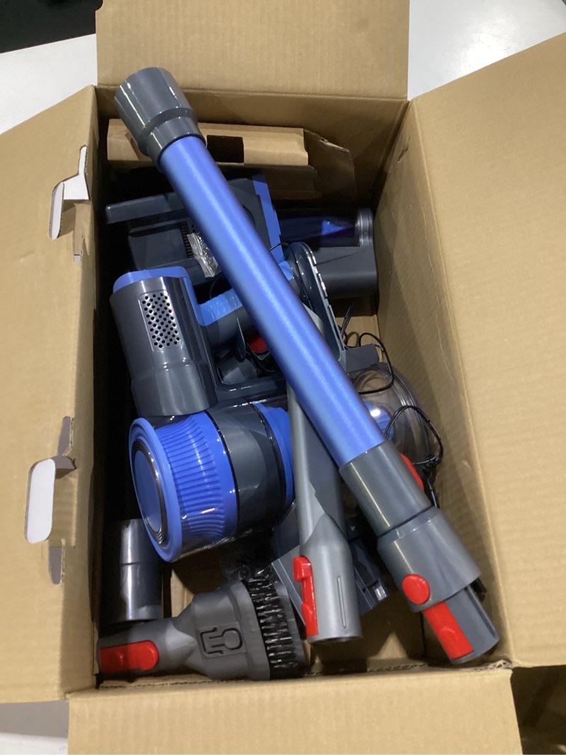 Condition photo showing As Is for cordless vacuum cleaner, powerful stick vacuum cleaner for home with rechargeable battery, 6-in-1 lightweight handheld vacuum, 45 mins runtime for hardfloor & carpets pet hair (blue)