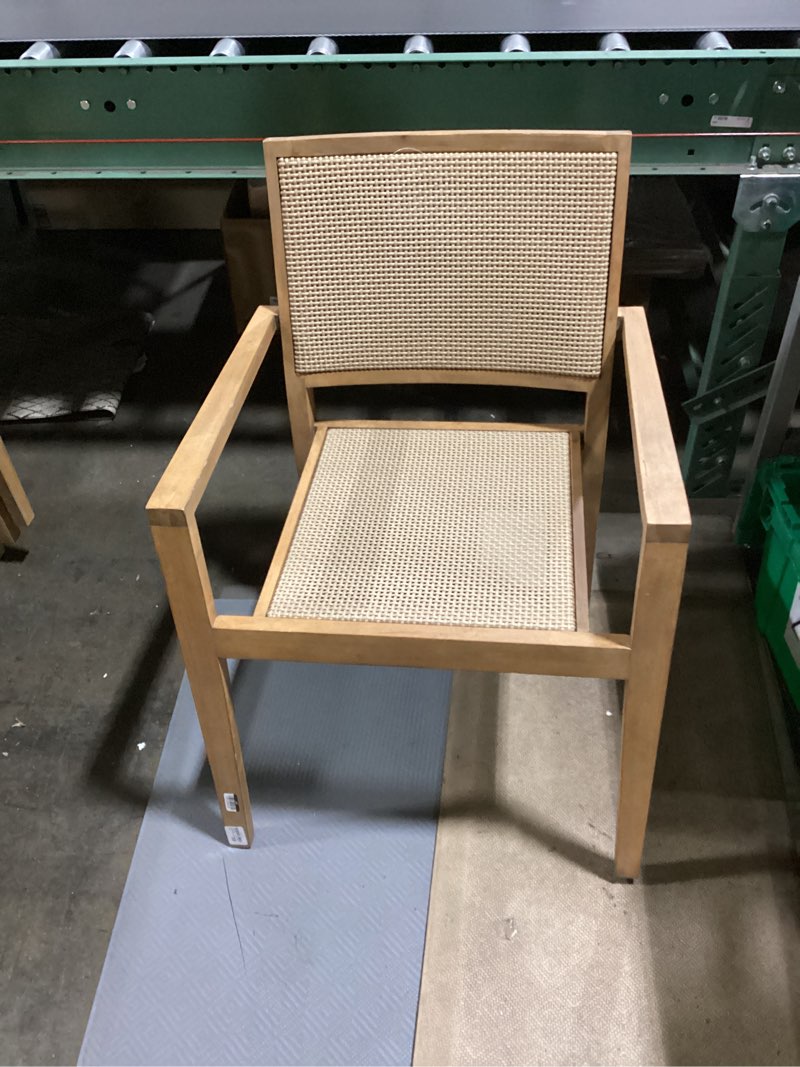 Condition photo showing As Is for wood caning stackable patio chair brown - threshold™ designed with studio mcgee