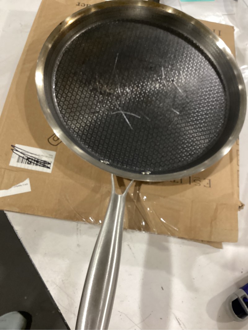 Condition photo showing As Is for innerwell stainless steel crepe pan - 11inch nonstick crepe pan, stainless steel honeycomb coating pancake pan, non stick flat skillet tawa dosa tortilla griddle pan, induction compatible, pfoa free 11 inch silver