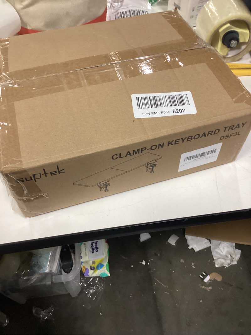 Condition photo showing New/Like New for Suptek Clamp-on 9.5 x 23.6 inch Desk Extender, Wrist Support, Foldable Keyboard Tray Platform, Suitable for Office Desks, Carbon Fiber, DSF3L Carbon Fiber 9.5" x 23.6"