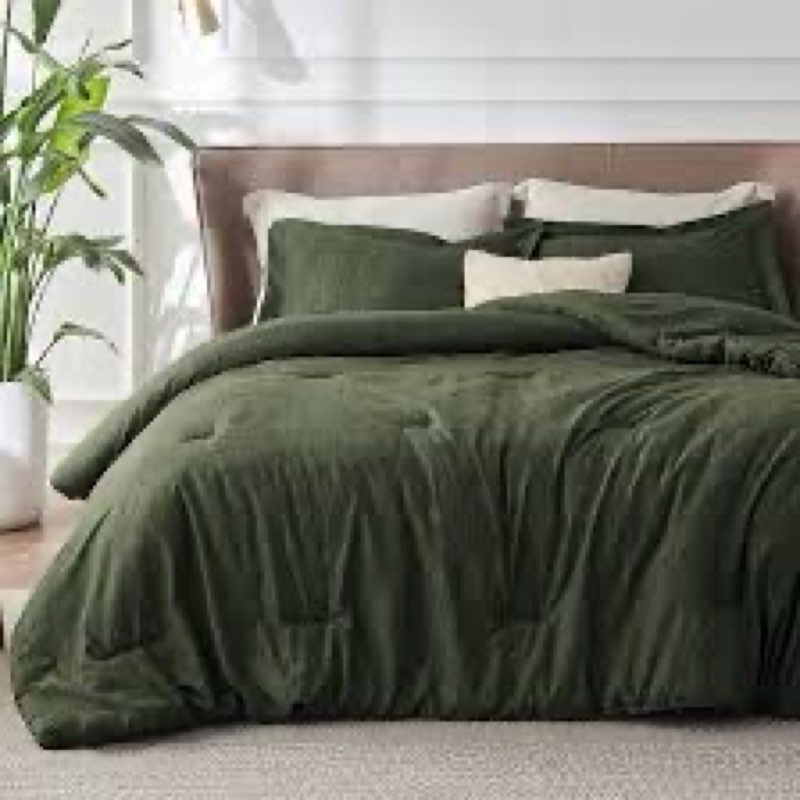 Bedsure King Size Comforter Set Dark Green - Bed in a Bag King Bedding 7 Pieces, Cationic Dyed Bed S