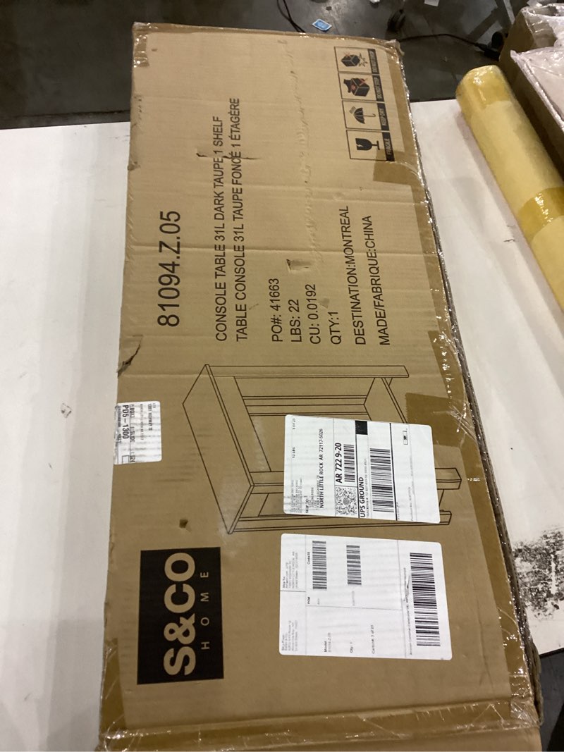 Condition photo showing As Is for Safdie & Co. Safdie 81094.Z.05 Entryway Console Sofa Couch Table/Accent Wall Table-31 Long/Dark Taupe with 1 Shelf for Living Room, Beige, 11.5 in x 31 in x 34 in