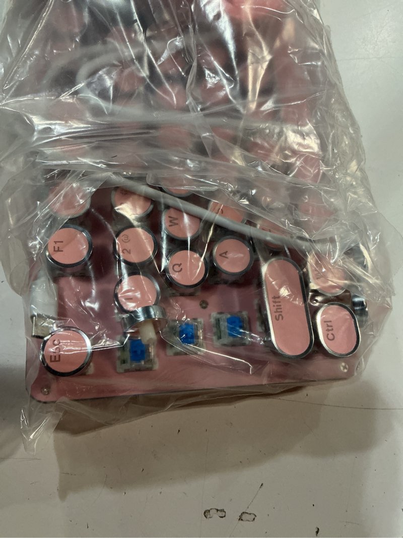Condition photo showing As Is for tk950 wireless typewriter keyboard and mouse combo, 104 keys retro typewriter mechanical keyboard with white backlit, anti-ghosting, blue switch, bluetooth/2.4g/wired cute gaming keyboards-pink pink-wireless