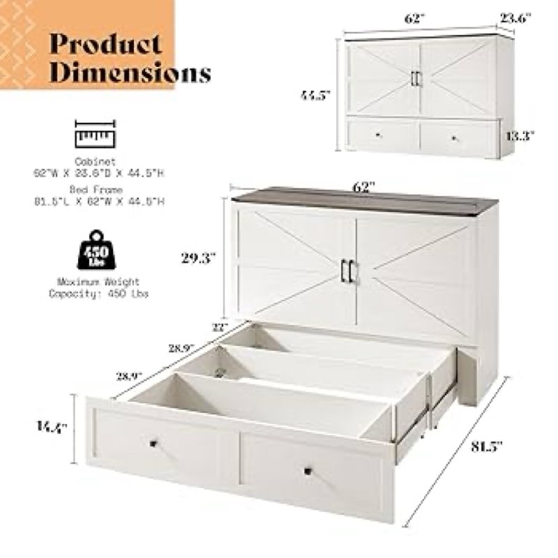 ( incomplete)Amerlife Queen Size Murphy Bed-box2-white+ Barnwood