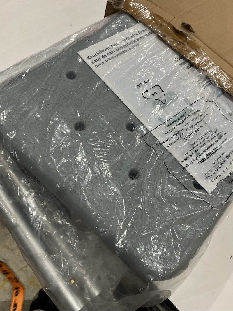 Condition photo showing Good Condition for bath safetybenches/stools product description: kd bath bench w/back & padded arm,1/ea